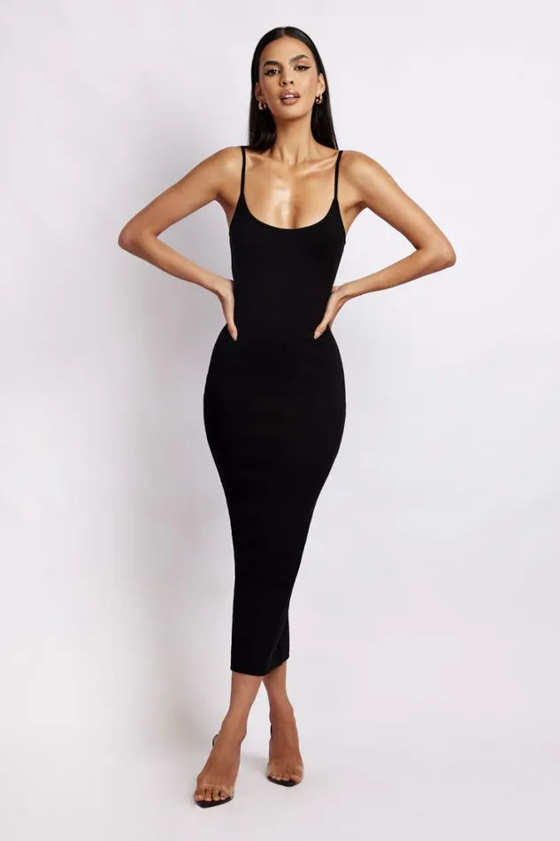Women Meshki Dresses Alexis Ribbed Cami Midi Dress 8211 Black