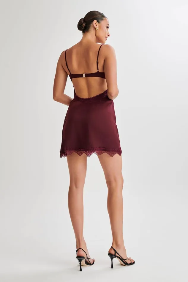 Women Meshki Dresses Alondra Satin Mini Dress With Lace 8211 Plum