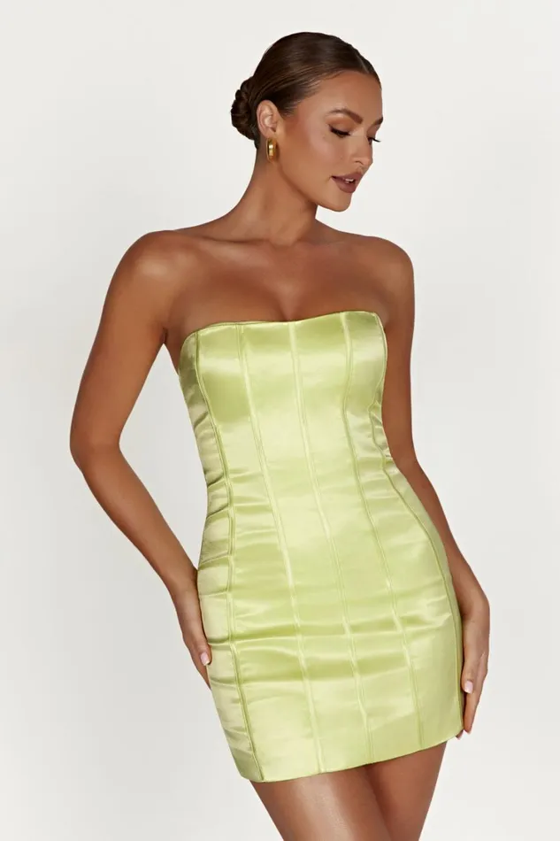 Women Meshki Dresses Amaya Lace Up Corset Mini Dress 8211 Lemon