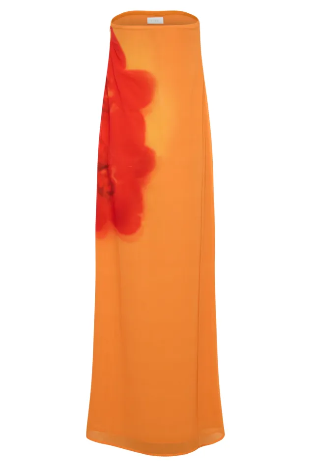 Women Meshki Dresses Amaya Strapless Chiffon Maxi Dress 8211 Koi Orchid Print