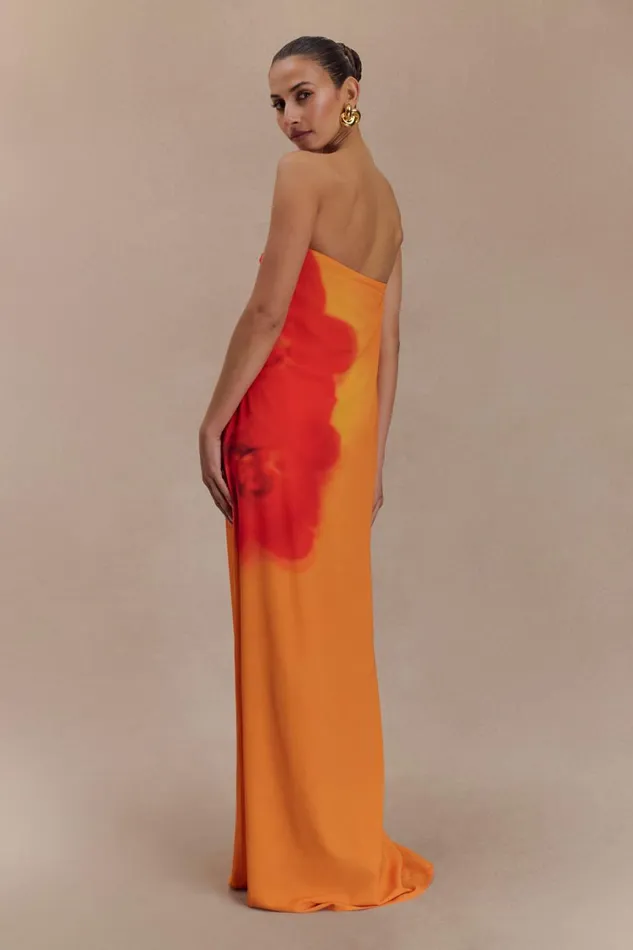 Women Meshki Dresses Amaya Strapless Chiffon Maxi Dress 8211 Koi Orchid Print