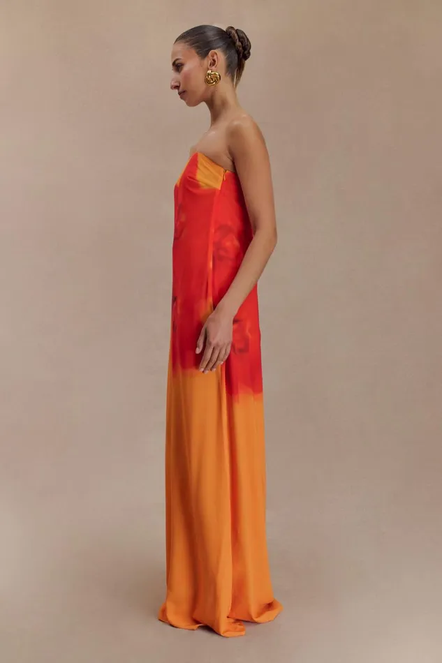 Women Meshki Dresses Amaya Strapless Chiffon Maxi Dress 8211 Koi Orchid Print