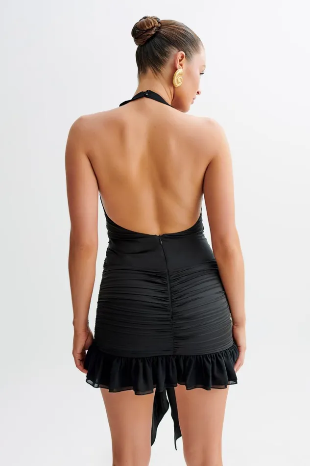 Women Meshki Dresses Ambrosi Satin Chiffon Mini Dress 8211 Black
