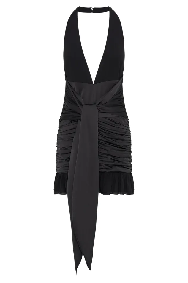 Women Meshki Dresses Ambrosi Satin Chiffon Mini Dress 8211 Black