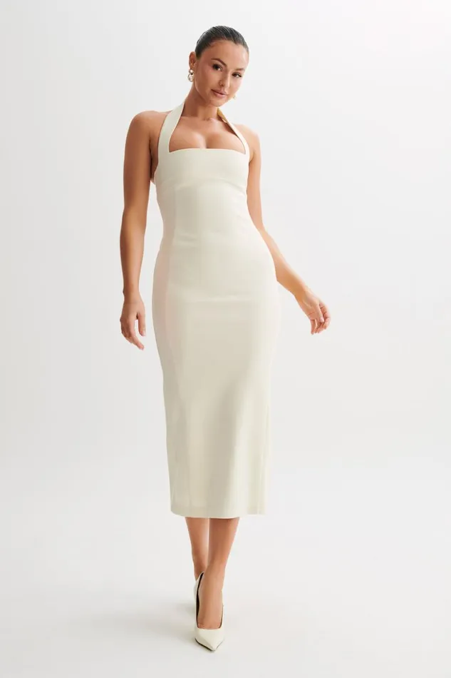 Women Meshki Dresses Amelita Suiting Halter Midi Dress 8211 Ivory