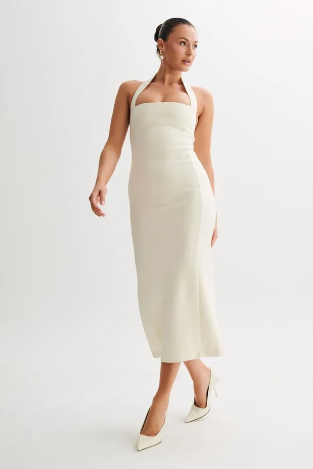 Women Meshki Dresses Amelita Suiting Halter Midi Dress 8211 Ivory