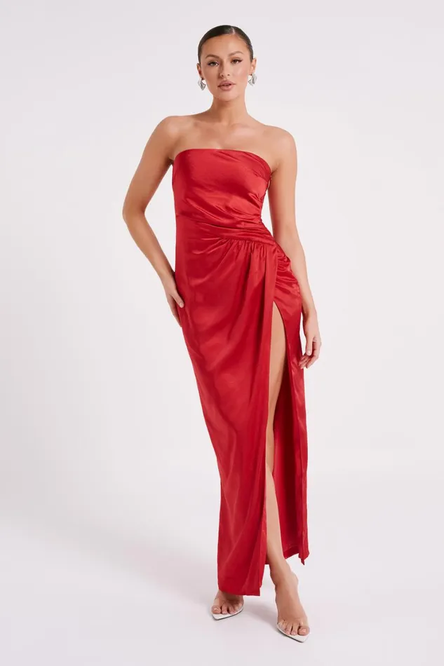 Women Meshki Dresses Aminah Draped Strapless Maxi Dress 8211 Red