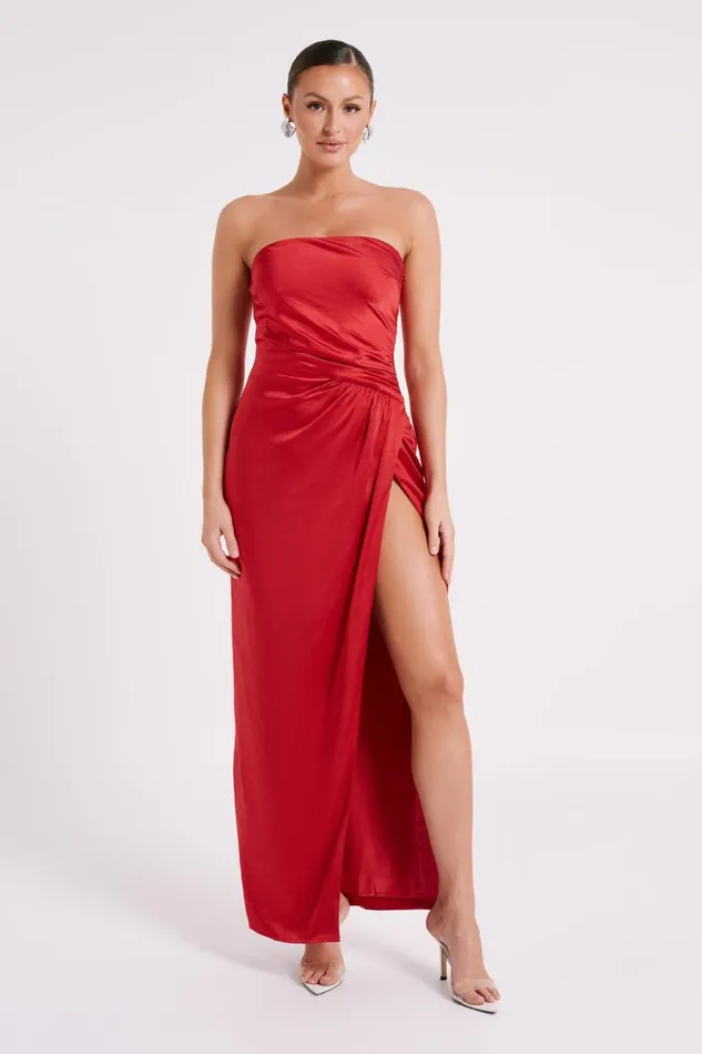 Women Meshki Dresses Aminah Draped Strapless Maxi Dress 8211 Red