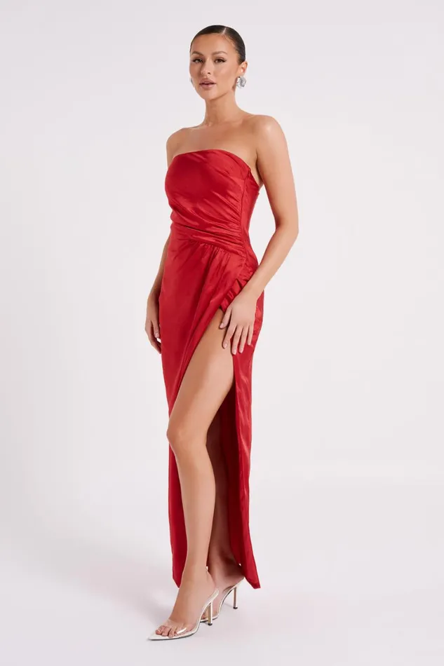 Women Meshki Dresses Aminah Draped Strapless Maxi Dress 8211 Red