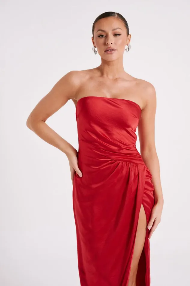 Women Meshki Dresses Aminah Draped Strapless Maxi Dress 8211 Red