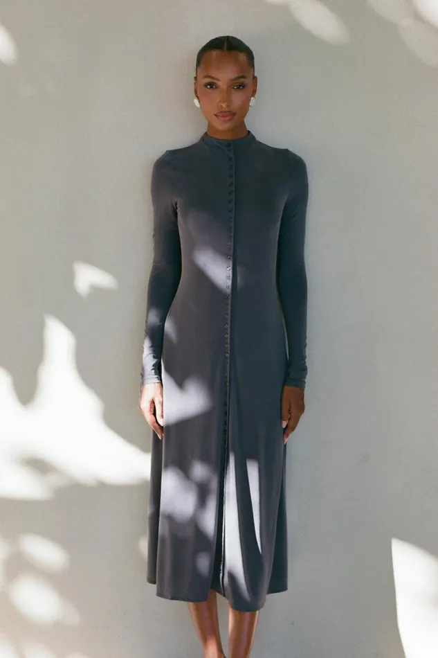 Women Meshki Dresses Anders Peached Jersey Midi Dress 8211 Charcoal