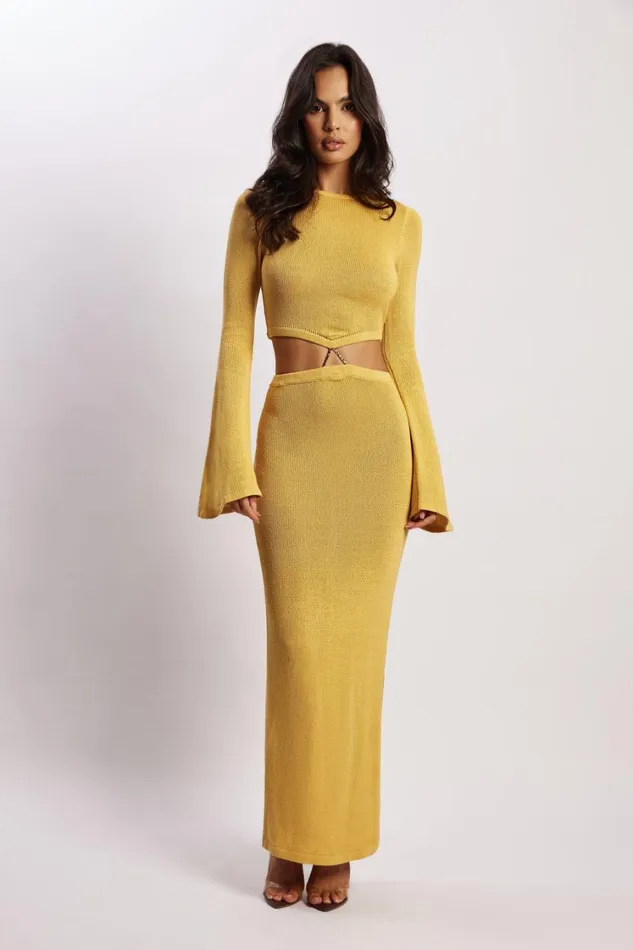 Women Meshki Dresses Anna Flare Sleeve Knit Dress 8211 Yellow