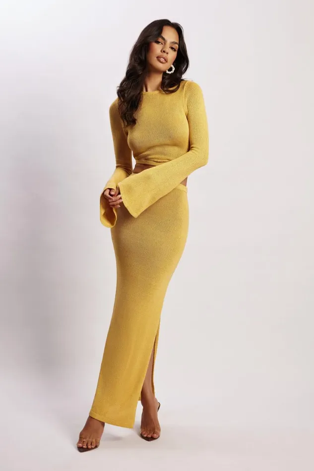 Women Meshki Dresses Anna Flare Sleeve Knit Dress 8211 Yellow
