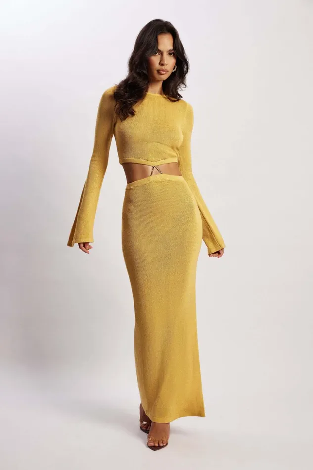 Women Meshki Dresses Anna Flare Sleeve Knit Dress 8211 Yellow
