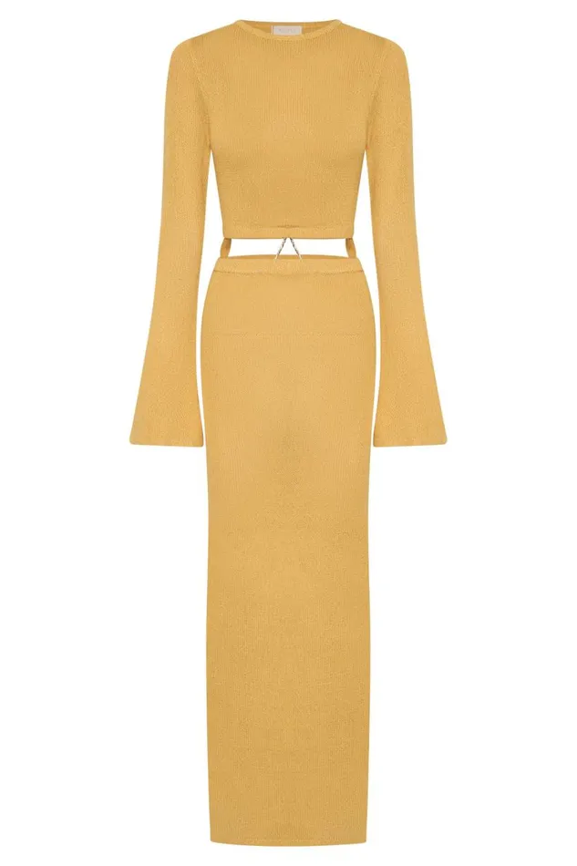 Women Meshki Dresses Anna Flare Sleeve Knit Dress 8211 Yellow