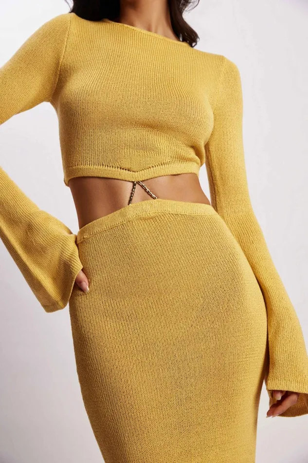Women Meshki Dresses Anna Flare Sleeve Knit Dress 8211 Yellow