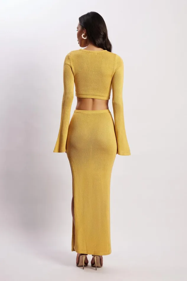 Women Meshki Dresses Anna Flare Sleeve Knit Dress 8211 Yellow