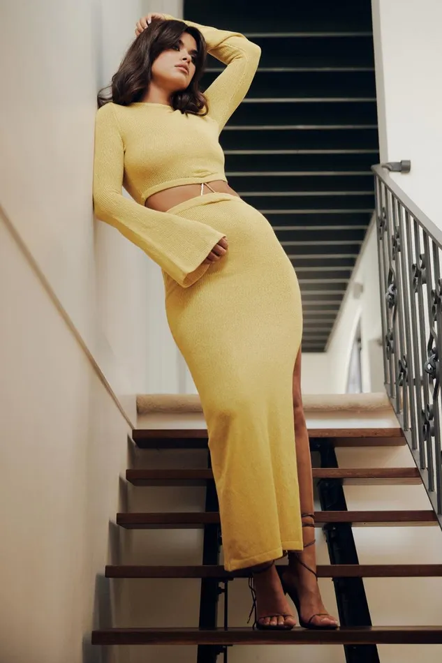 Women Meshki Dresses Anna Flare Sleeve Knit Dress 8211 Yellow