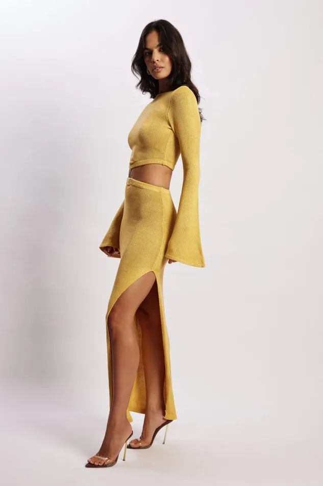 Women Meshki Dresses Anna Flare Sleeve Knit Dress 8211 Yellow
