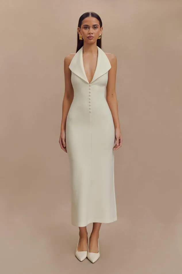 Women Meshki Dresses Annita Crepe Halter Midi Dress 8211 Ivory