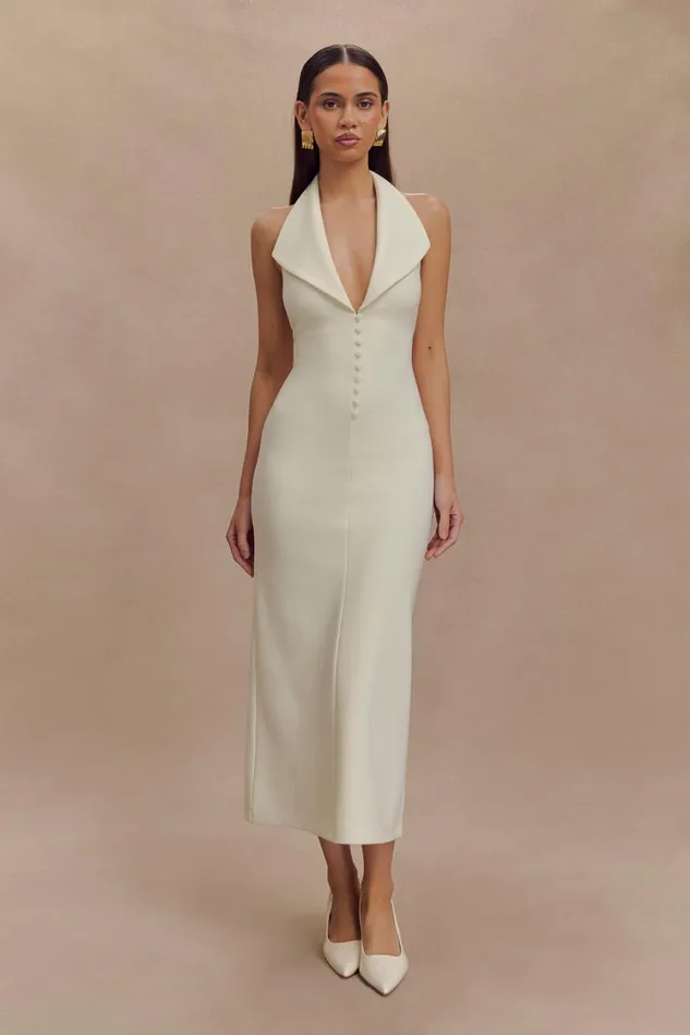 Women Meshki Dresses Annita Crepe Halter Midi Dress 8211 Ivory