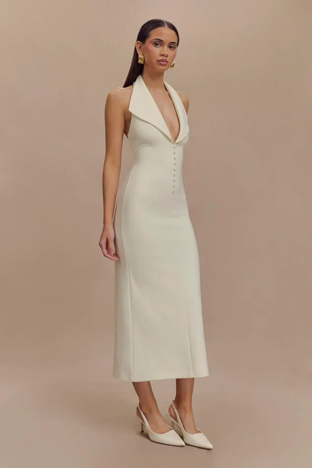 Women Meshki Dresses Annita Crepe Halter Midi Dress 8211 Ivory