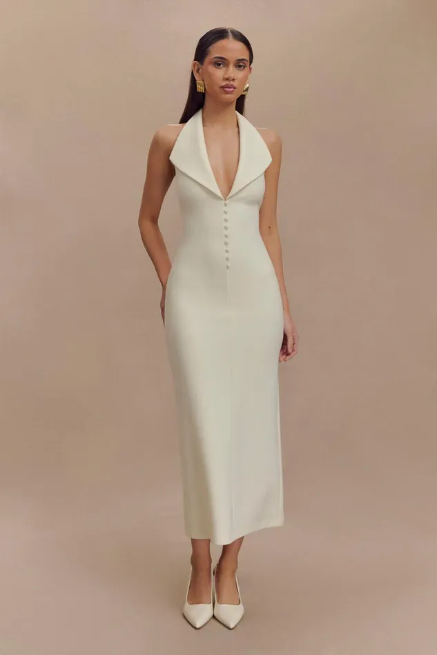 Women Meshki Dresses Annita Crepe Halter Midi Dress 8211 Ivory