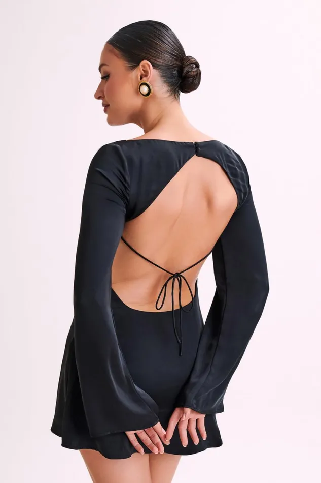 Women Meshki Dresses Ariana Satin Mini Dress With Cowl 8211 Black