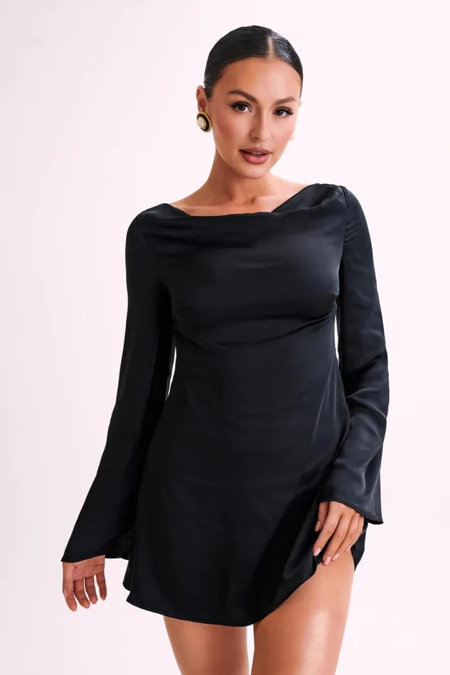 Women Meshki Dresses Ariana Satin Mini Dress With Cowl 8211 Black