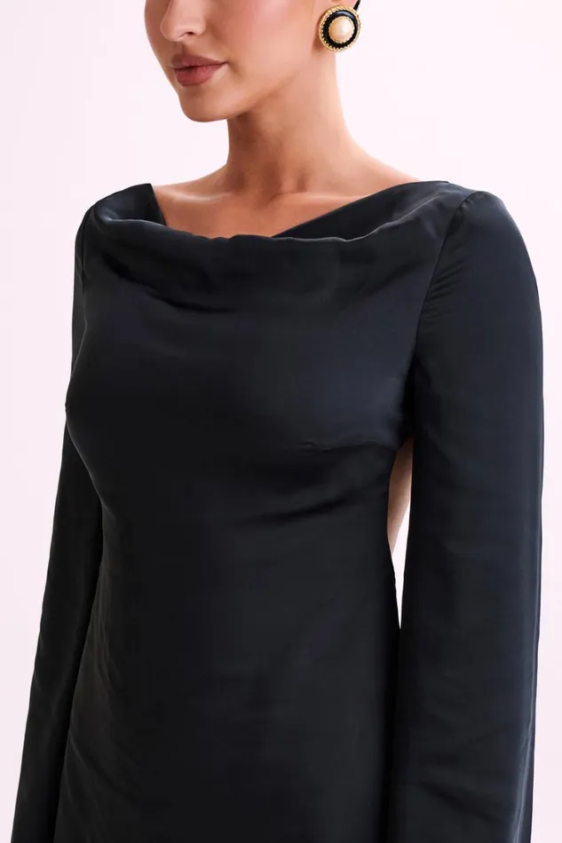 Women Meshki Dresses Ariana Satin Mini Dress With Cowl 8211 Black