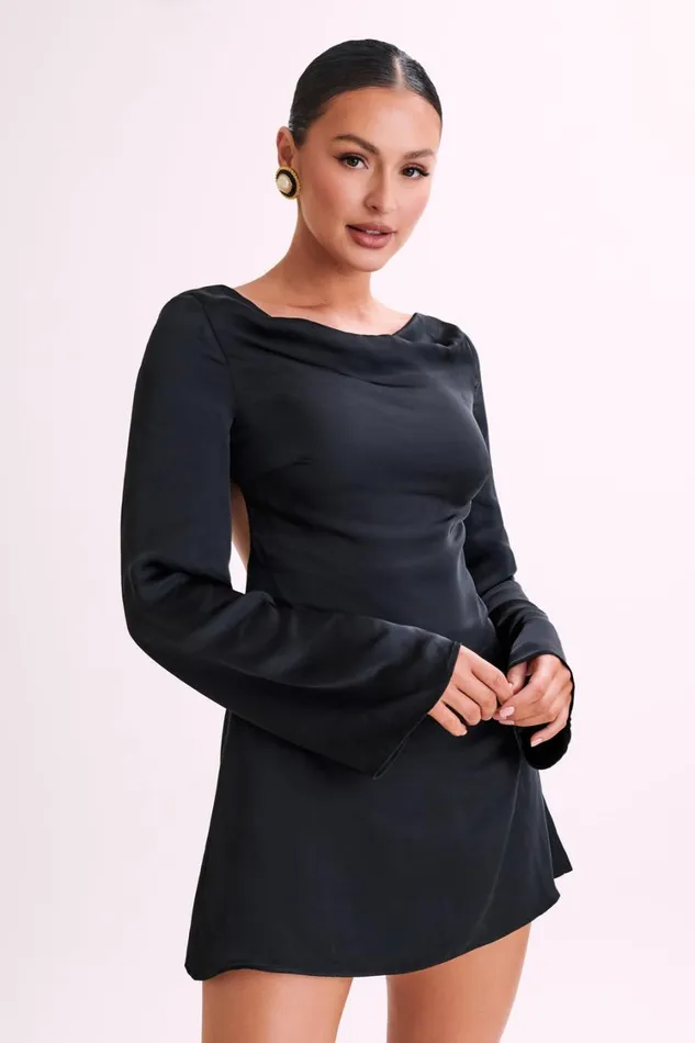 Women Meshki Dresses Ariana Satin Mini Dress With Cowl 8211 Black