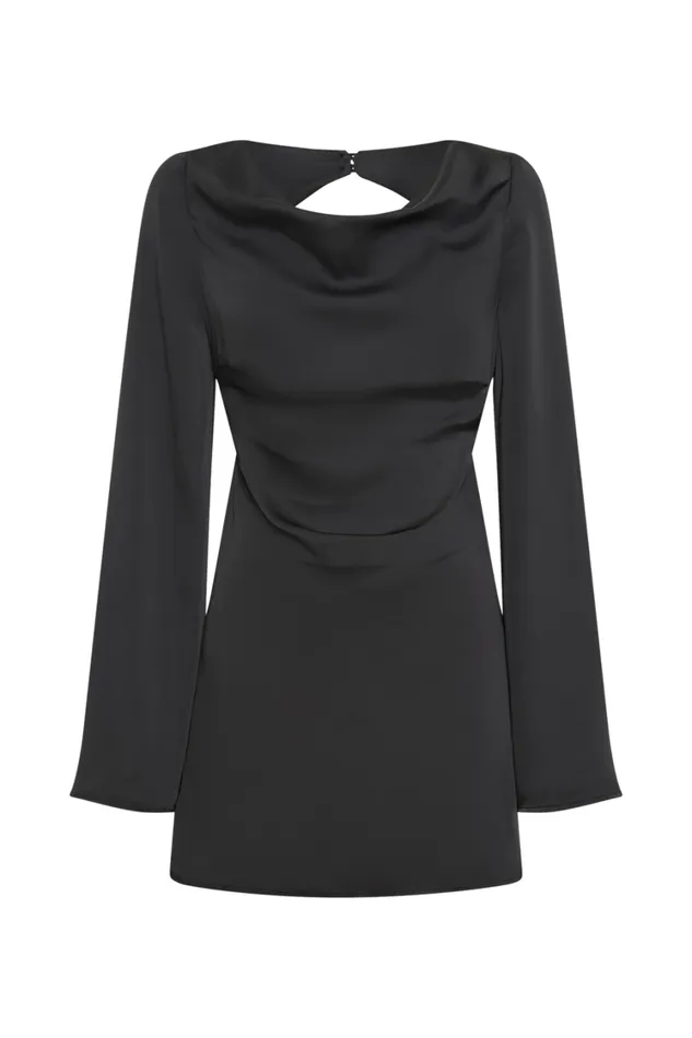 Women Meshki Dresses Ariana Satin Mini Dress With Cowl 8211 Black