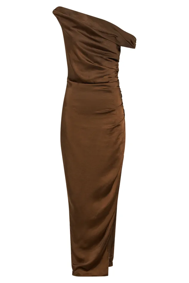 Women Meshki Dresses Arianne Draped Satin Maxi Dress 8211 Dark Chocolate