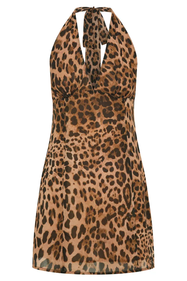 Women Meshki Dresses Ashley Chiffon Mini Dress 8211 Leopard Print