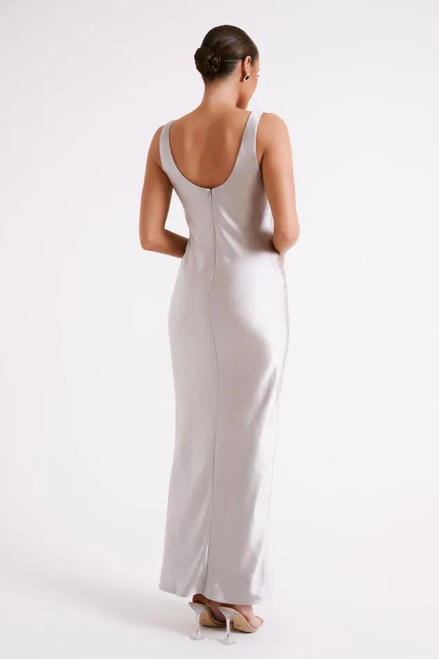 Women Meshki Dresses Aubrie Keyhole Satin Maxi Dress 8211 Silver