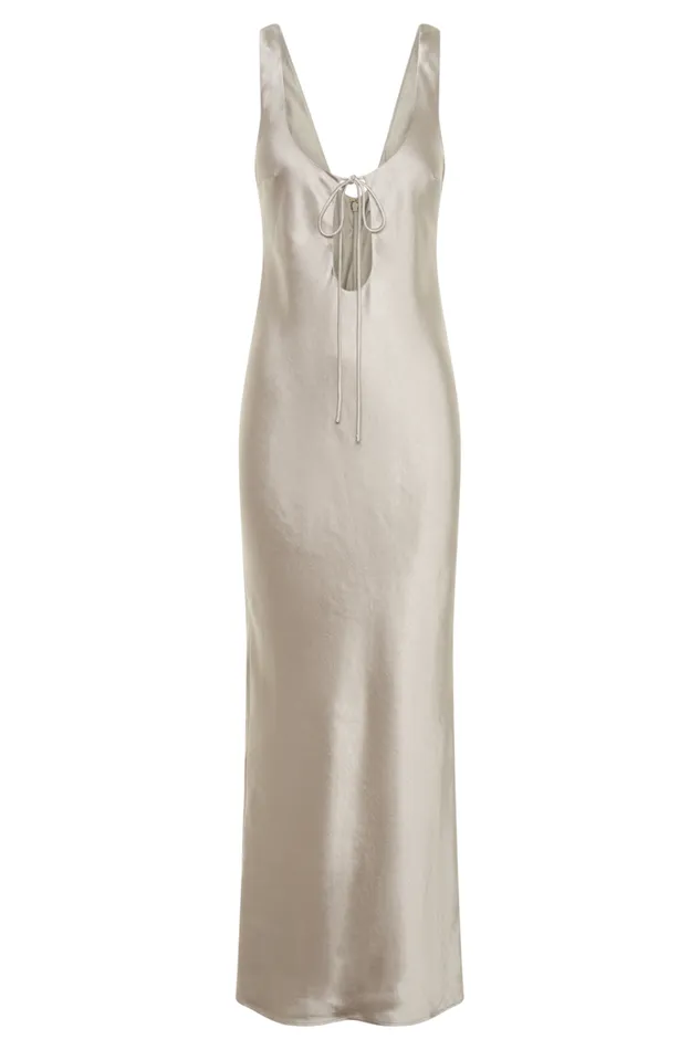 Women Meshki Dresses Aubrie Keyhole Satin Maxi Dress 8211 Silver