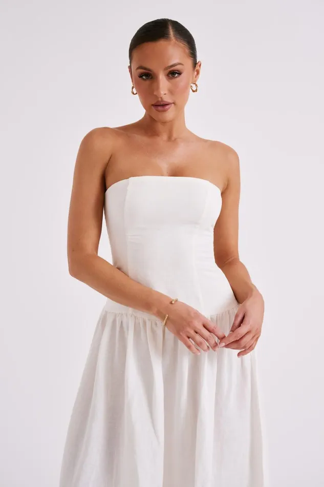 Women Meshki Dresses Audrina Strapless Linen Maxi Dress 8211 White
