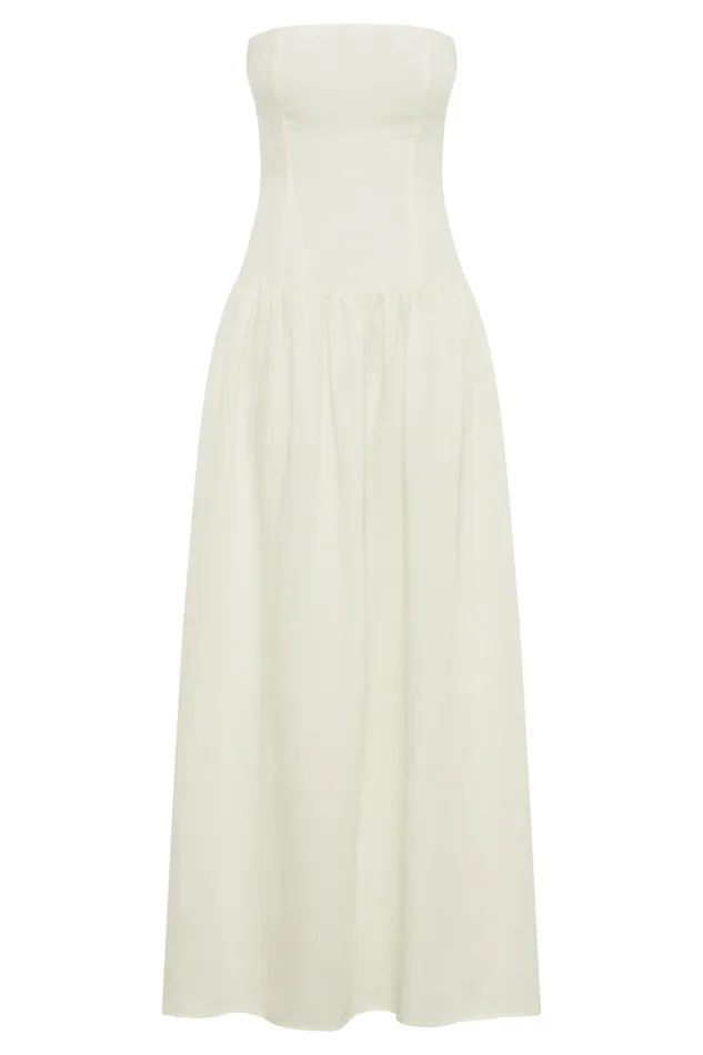 Women Meshki Dresses Audrina Strapless Linen Maxi Dress 8211 White