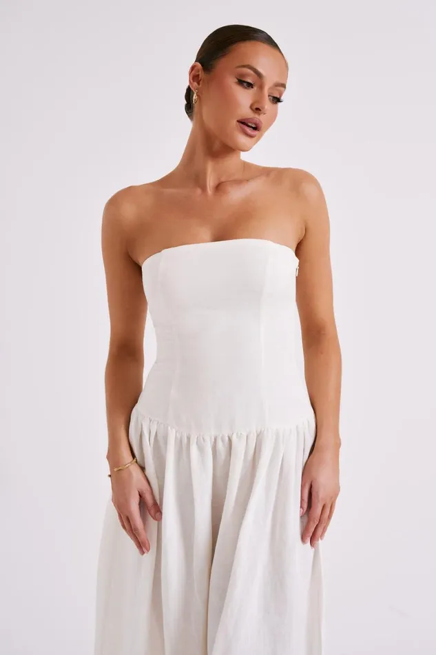 Women Meshki Dresses Audrina Strapless Linen Maxi Dress 8211 White