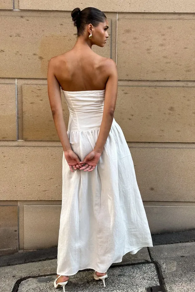 Women Meshki Dresses Audrina Strapless Linen Maxi Dress 8211 White