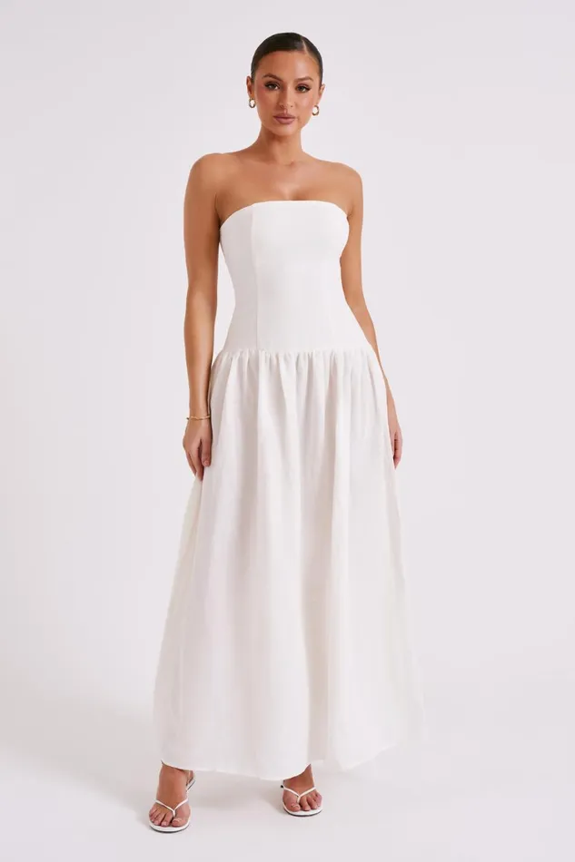 Women Meshki Dresses Audrina Strapless Linen Maxi Dress 8211 White