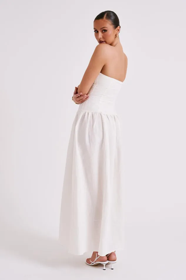 Women Meshki Dresses Audrina Strapless Linen Maxi Dress 8211 White