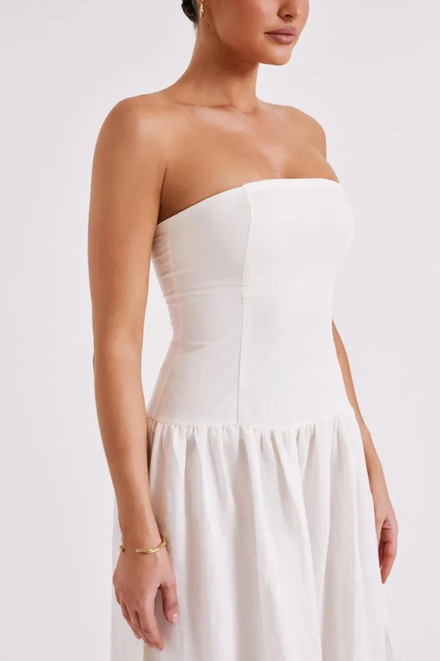 Women Meshki Dresses Audrina Strapless Linen Maxi Dress 8211 White