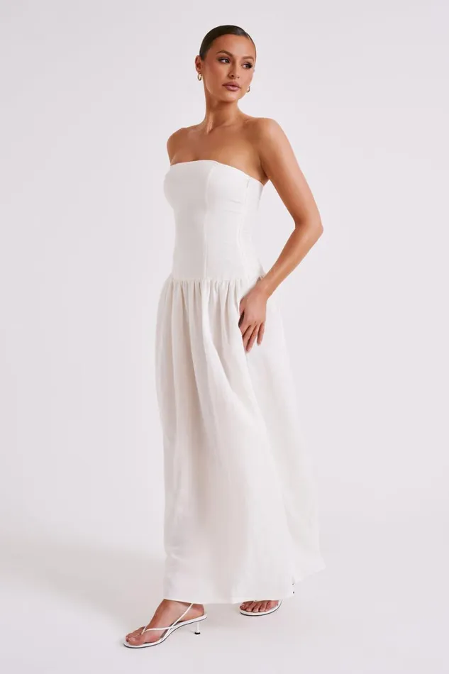 Women Meshki Dresses Audrina Strapless Linen Maxi Dress 8211 White