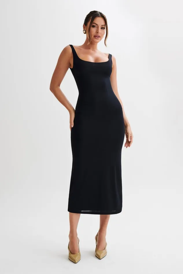 Women Meshki Dresses Augustine Slinky Scoop Midi Dress 8211 Black