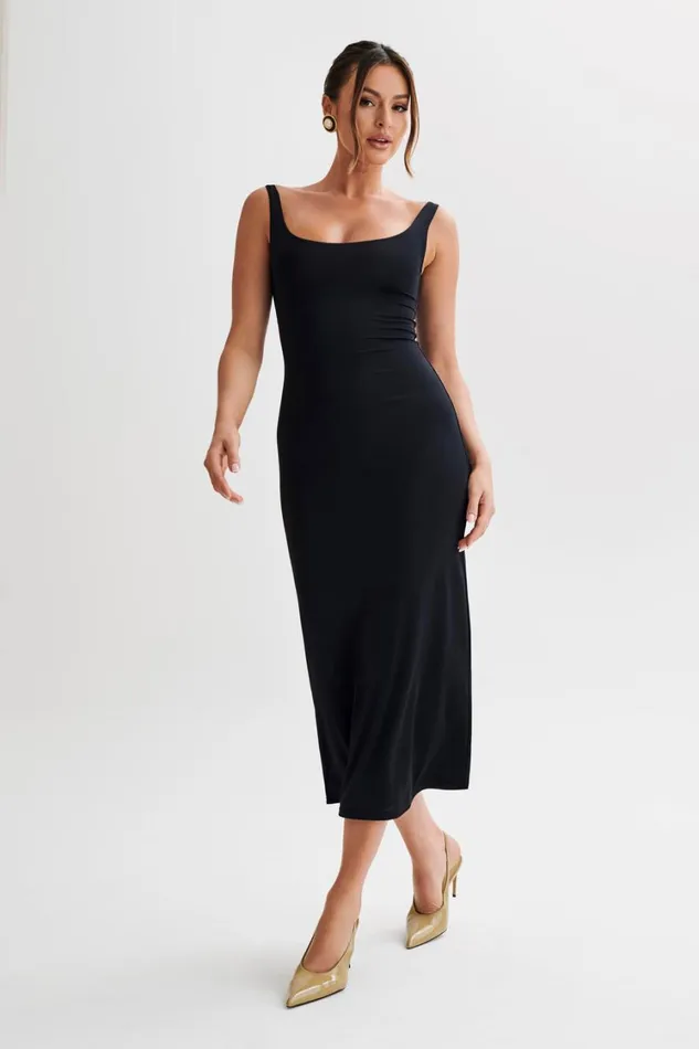 Women Meshki Dresses Augustine Slinky Scoop Midi Dress 8211 Black