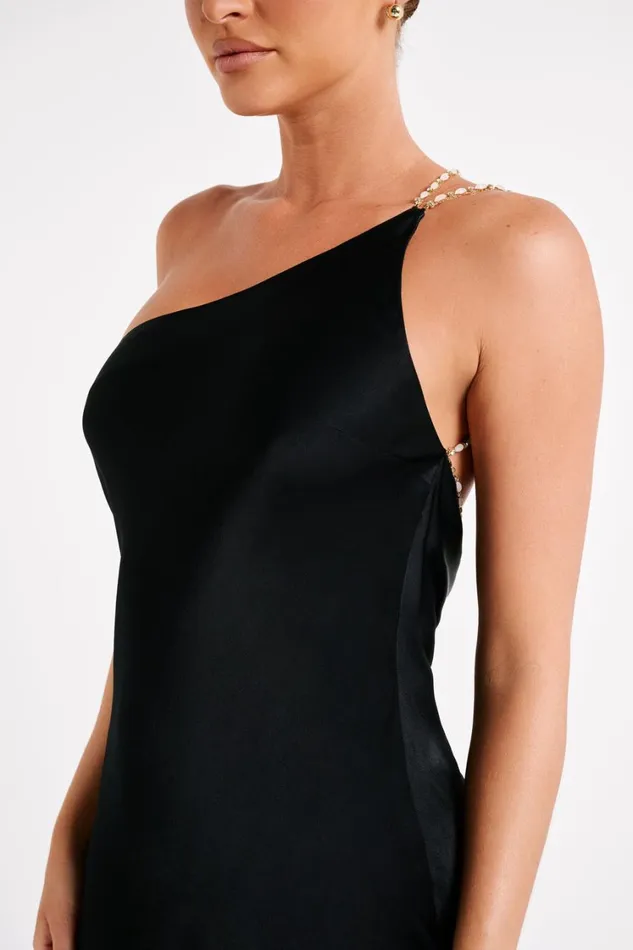 Women Meshki Dresses Berina One Shoulder Mini Dress With Pearl Trim 8211 Black