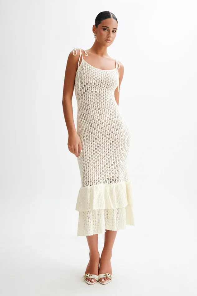 Women Meshki Dresses Bianca Knit Midi Dress 8211 Ivory