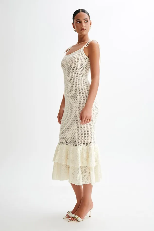 Women Meshki Dresses Bianca Knit Midi Dress 8211 Ivory