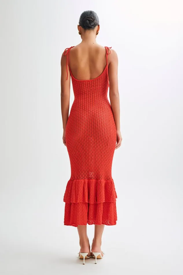 Women Meshki Dresses Bianca Knit Midi Dress 8211 Pomegranate
